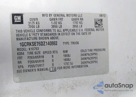 2013 Chevrolet Silverado 1500 Lt z USA, uszkodzony, nr VIN 1GCRKSE76DZ140882